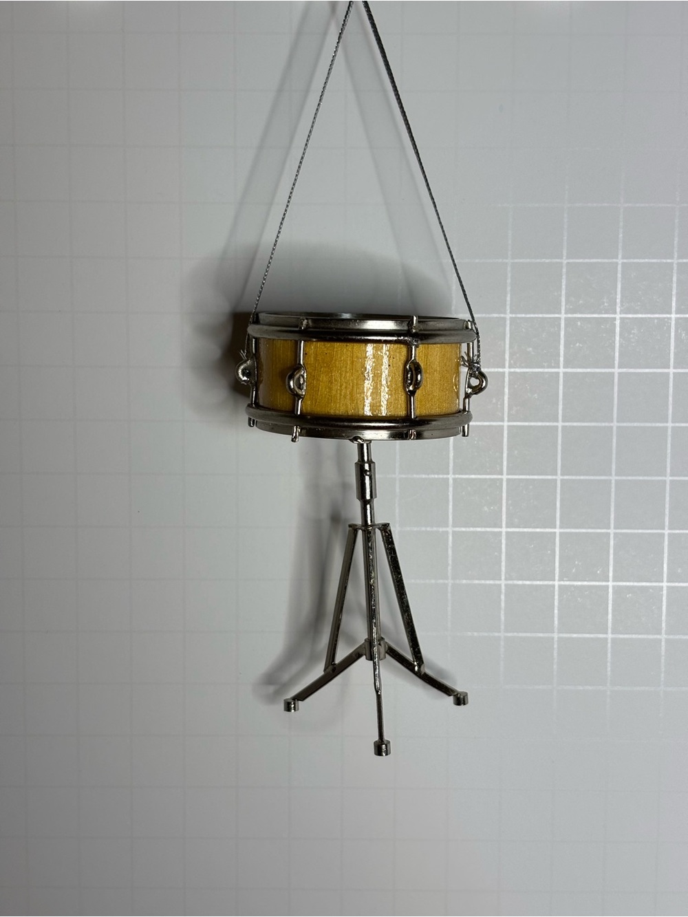Miniature Yellow Snare Drum Ornament with Stand
